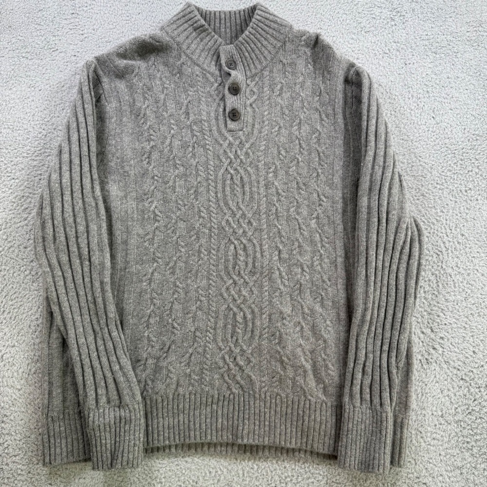 Bonobos Mens XXL Gray Wool Blend Cable Knit Mock Neck Button‎ Henley Sweater